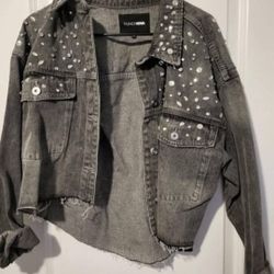 Gray Jeweled Denim Jacket
