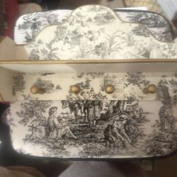 French Toile Shelf And Matching Pillow Chair Pad 