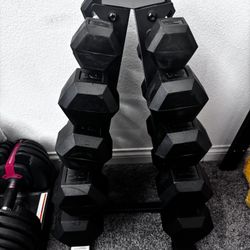 CAP 150 LB Rubber Coated Hex Dumbbell Hand Weight Set