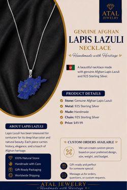 🇦🇫 Genuine Afghan Lapis Lazuli necklace, handmade with 925 Sterling Silver.