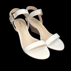 Nine West Sandal Wedge  White Ankle Strap Size 8 M