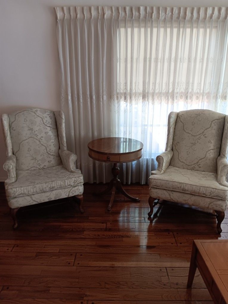 Pale Lime Green Vinatge Wingback Amrchairs With Floral Upholstery $485 OBO