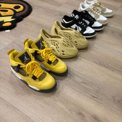 Nike Dunks, Foam runner, And Jordan 4