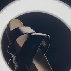 Black leather slides with tan sole #leather #slides Womens 6