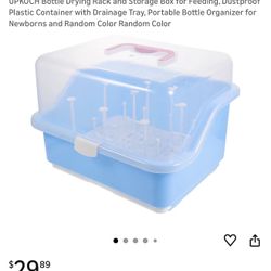 UPKOCH Bottle Drying Rack and Storage Box for Feeding, Dustproof Plastic Container with Drainage Tray, Portable Bottle Organizer for Newborns and Rand