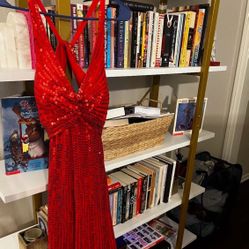 y2K Red Beyond by Jovani Sequin Dress with Small Train, Size 8