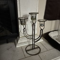 Floor Standing Decorative Metal Art Cactus, 3 Candle Holder