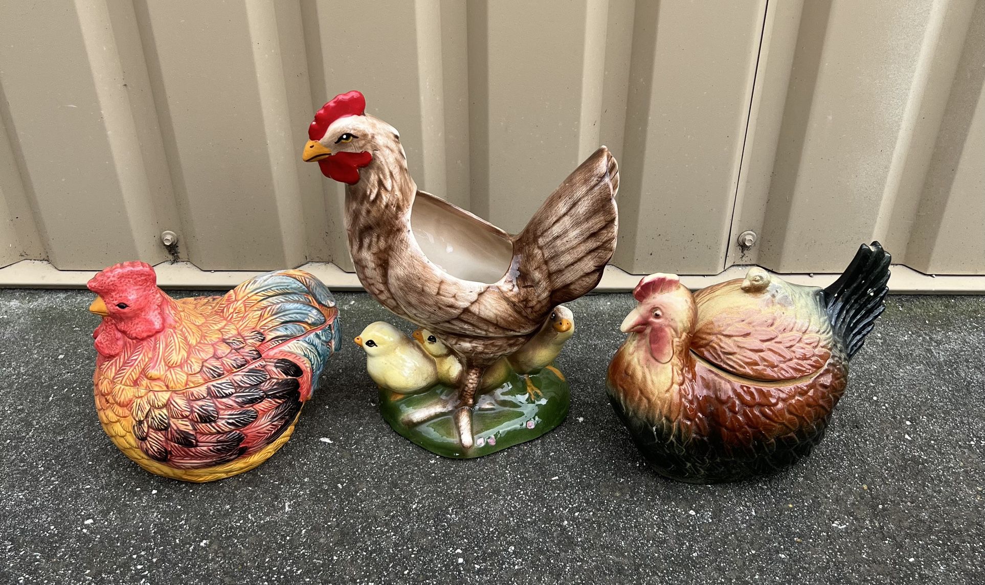 Rooster Planter & Hen Canister Dishes $20 For All 