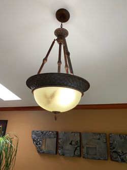 Bronze Color Pendant Chandelier with Glass Bowl Shade