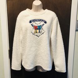 HARRY POTTER HOGWARTS White Faux Sherpa Fleece Sleepwear Top SIZE M (8-10)
