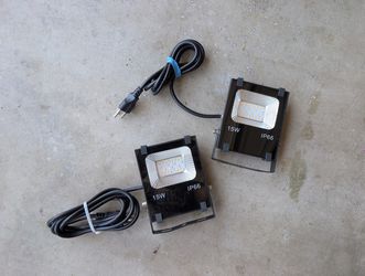 15W LED Flood Lights (Pair) - IP66 Waterproof, Plug-In