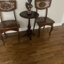 Nice 2 Vintage carved real wood chairs with table