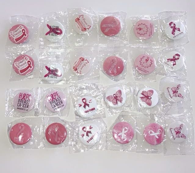 Breast Cancer Awareness Buttons 24 Pack Brooch Pins Pink Hope Ribbon Round Badge