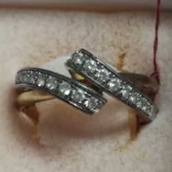 Unique Cross Over Eternity CZ Infinity Design Sterling Silver Gold plated Band Ring Size 11