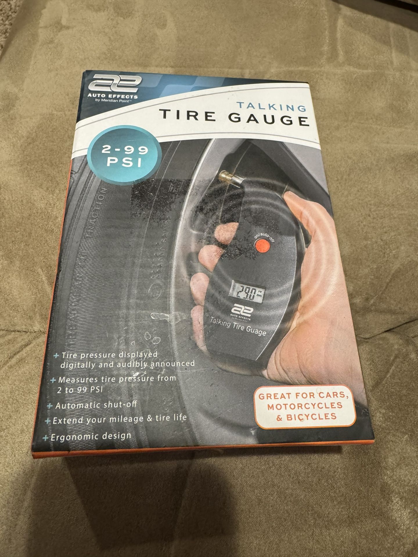 NIB Auto Effects by Meridian Point Talking Tire Gauge 2-99 PSI