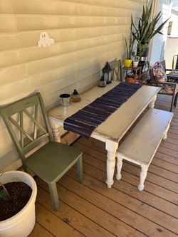 Farmhouse Dining Table with Bench and Chair