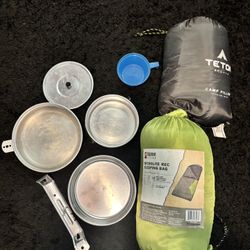 Camping Pillow, Warmer Temp Sleeping Bag And Light Cookware 
