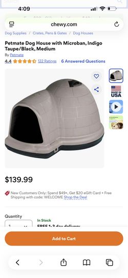 Petmate Dog House with Microban, Indigo Taupe/Black, Medium