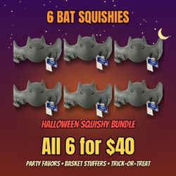 6 Halloween Bat Squishy Toys – Spooky Bundle