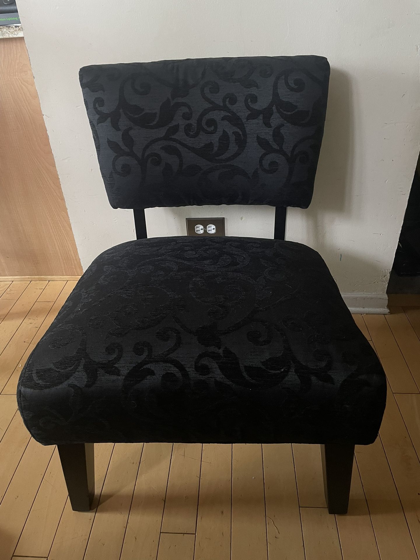 Black Patterned Upholstered Side Chair