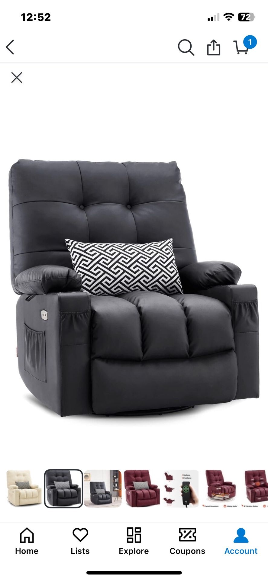 2 Power Swivel Glider Rocker Recliner Chairs with Massage and Heat, Faux Leather