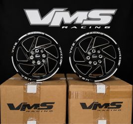 Two VMS Racing Wheels 15x3.5 Skinnies 4x100 / 4x114.3 Offset 10 NEW IN BOX