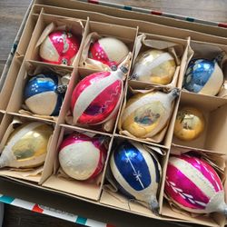 12 Vintage Glass Aluminum Colorful Ornaments 