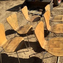 Set of 6 Modern Wood Dining Chairs Metal Legs