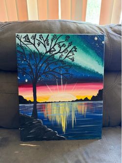 Painted Picture Sunrise With Tree