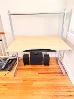 Modern Adjustable Workstation Desk with Upper Shelf – Excellent Condition