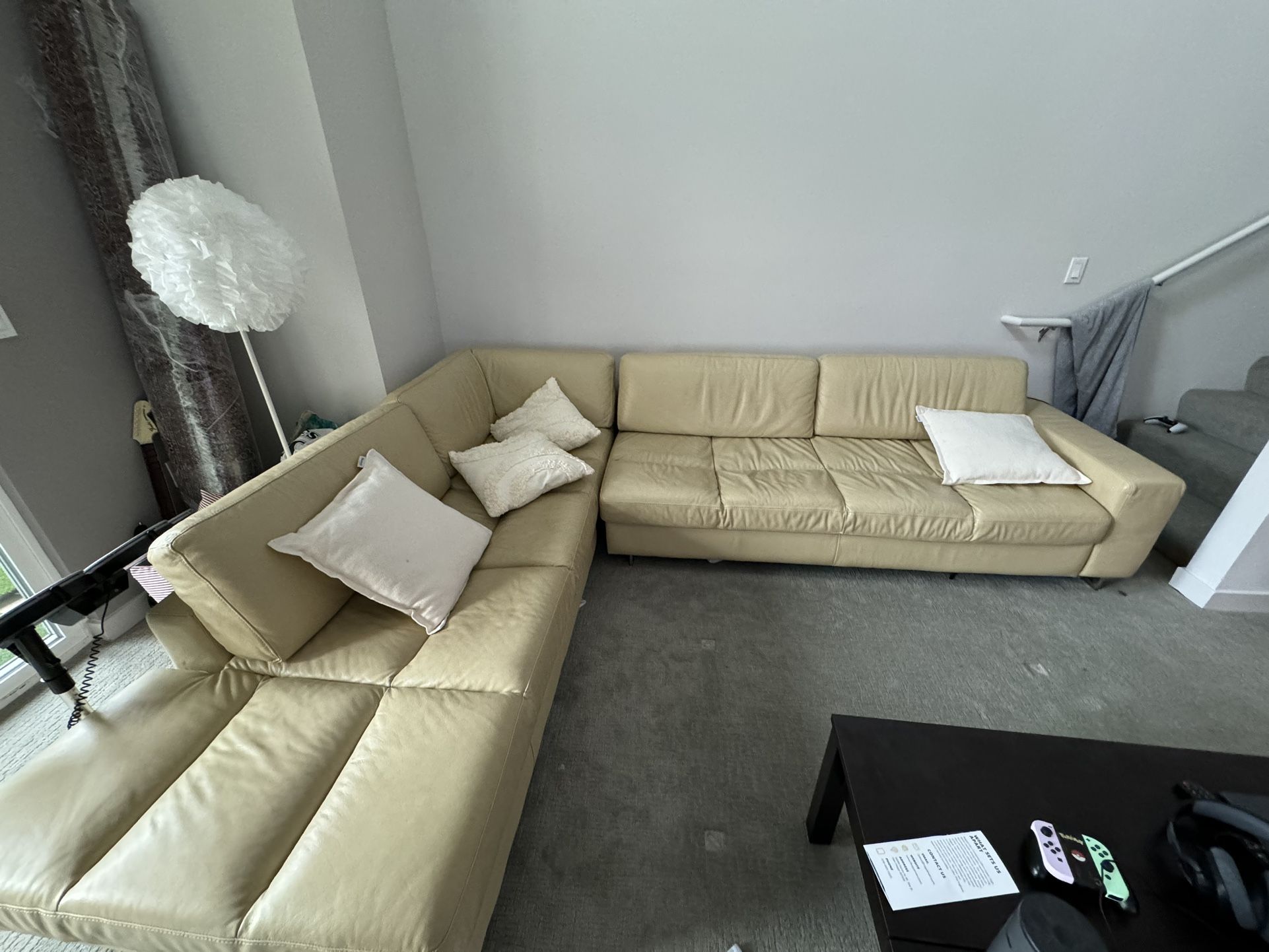 L Shaped White Leather Couch 2 Sections 