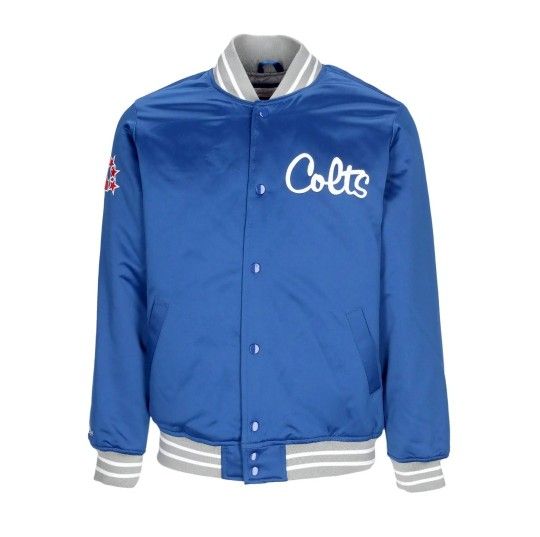 New Indianapolis Colts Mens Mitchell & Ness Heavy Weight Satin Jacket Coat $150