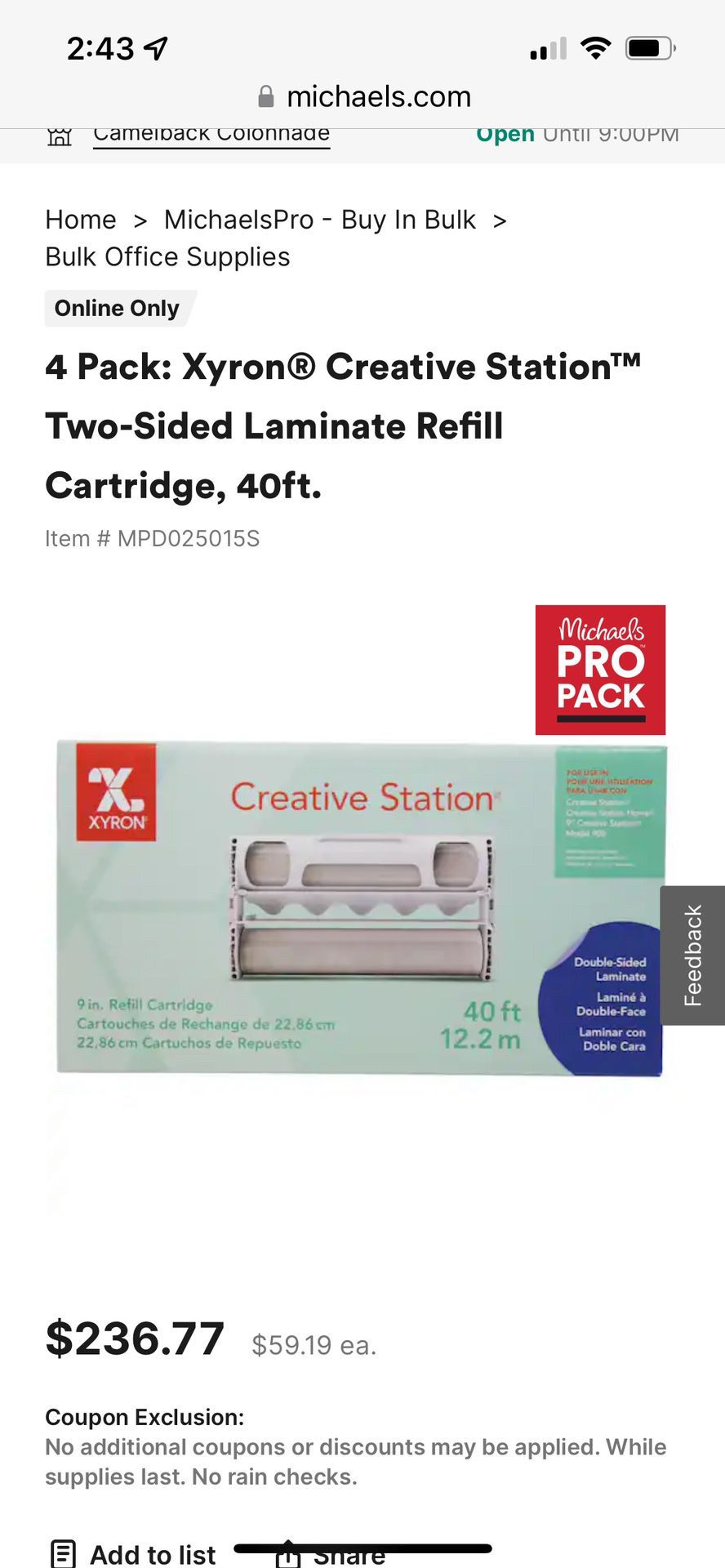 Xyron 5 Creative Station Double-Sided Refill Adhesive Cartridge 18 ft - NEW