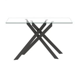 Glass Dining Table with Black Metal Base