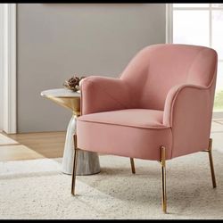 Pink Velvet Contemporary Chair With Recessed Arms