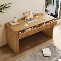 60" Modern Oak Executive Desk with Curved Waterfall Edge - 8009