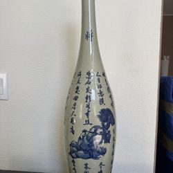 Porcelain Asian Vertical Calligraphy Story Stoneware Poem Vase