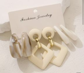 Three pairs of stylish drop plastic earrings for women