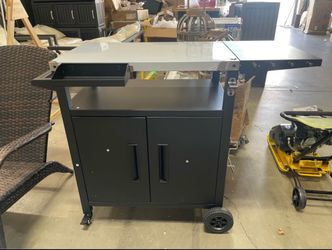 Assembled New Outdoor Grill Cart w/ Storage Cabinet Stainless Steel Top BBQ Island w/ Foldable Table