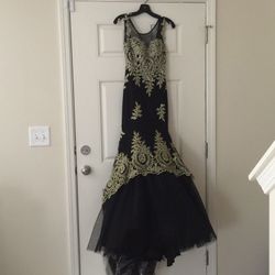 Black & Gold Gown with train.