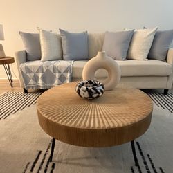 Set of 2 Round Wood Coffee Tables – Modern Boho Nesting Tables