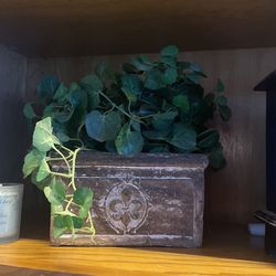 Rectangle Clay Pot With Fake Greenery 