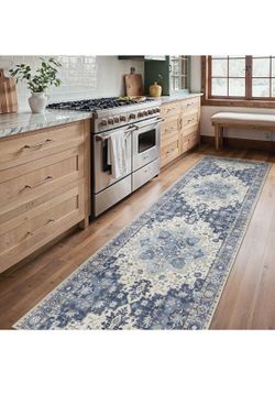 BESBLEE 2'6''x8 Runner Rugs for Hallway, Machine Washable Non Slip Vintage Rugs, Low Pile Lightweight Soft Print Rug for enrtyway, Corridor, Home Offi