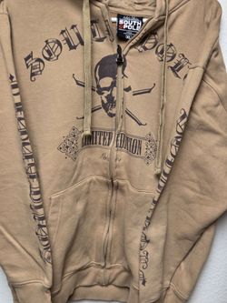South Pole limited Edition Mens XL Brown Zip Up Hoodie Skull Grunge