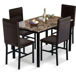  5 Pieces Dining Table Set for 4, 30.1"H Kitchen Table with Faux Marble Top and 4 Chairs