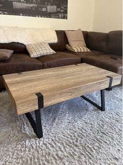 Rustic Industrial Coffee Table – Wood Look & Black Metal