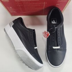 Vans Old Skool Stacked Platform Shiny Black True White Sneakers Women Size 9.5