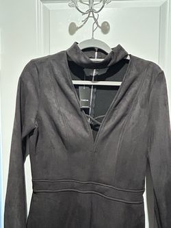 Bebe Dark Gray Suede Long Sleeve Dress