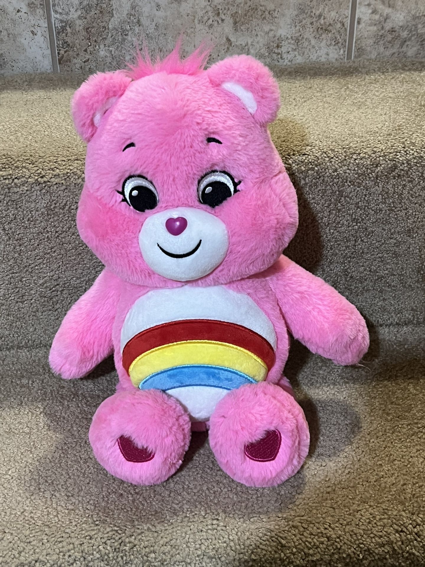 14" Care Bears CHEER BEAR Just Play Plush Stuffed Animal Doll Pink Rainbow 2020