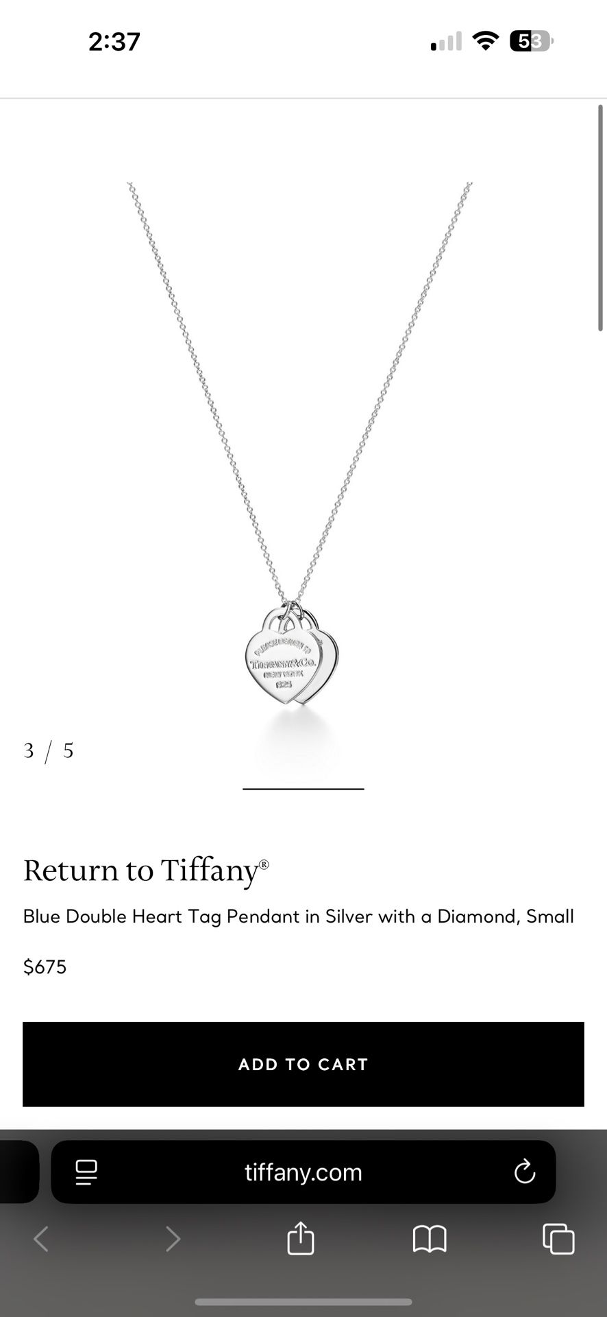 Return to Tiffany® Blue Double Heart Tag Pendant in Silver with a Diamond, Small